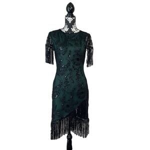 Babeyond Women's Flapper Sz S 1920s Beaded Fringed Great Gatsby Dress Halloween